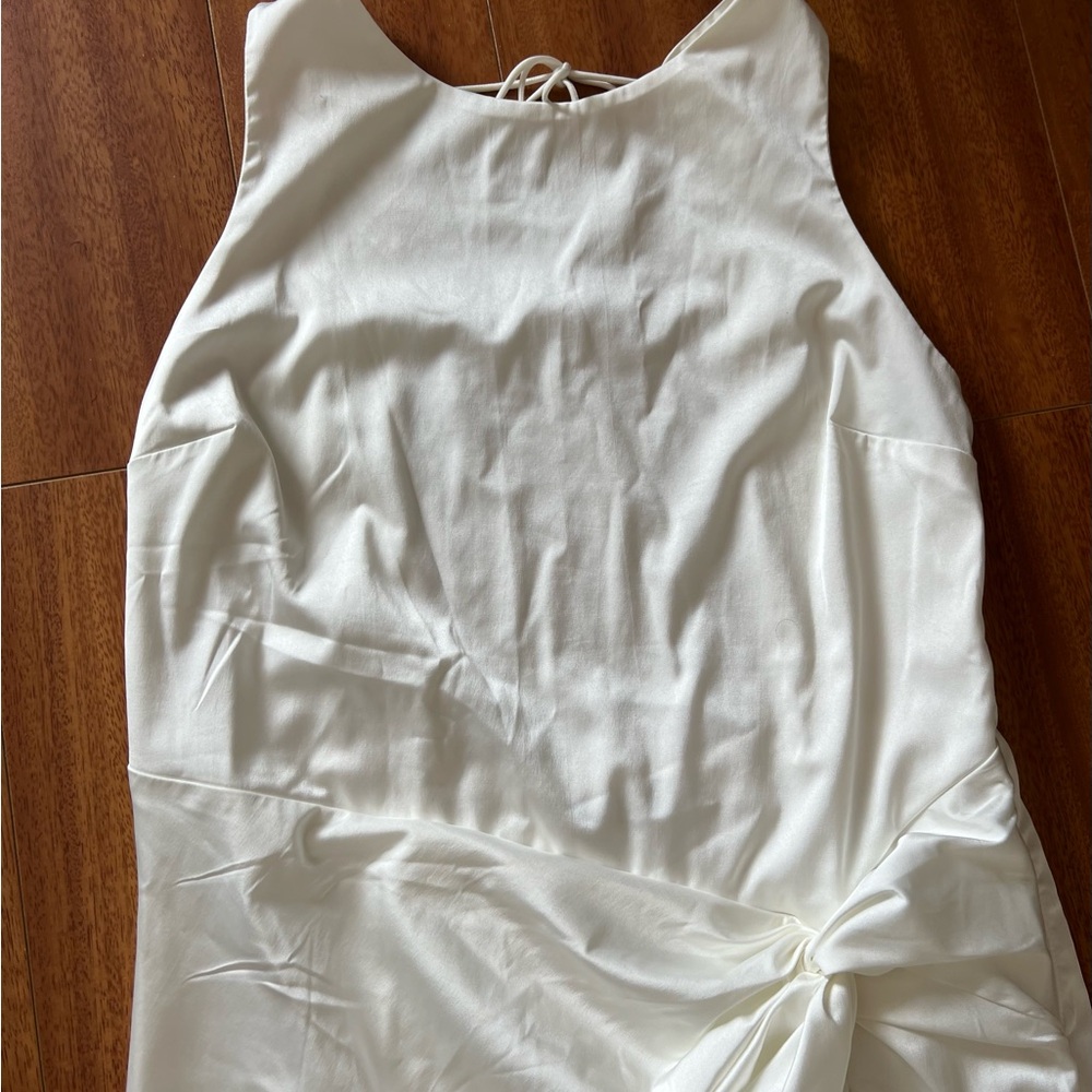 Abercrombie & Fitch Draped Wrap Skirt Maxi Dress Satin Sleeveless Slit White XL - Picture 7 of 16